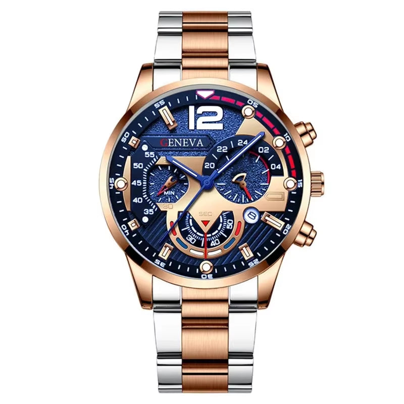 GENEVA Men'S Creative Six-Pin Watch Alloy Steel Band Quartz Watch Men Watch New Luxury Men'S Quartz Wristwatch