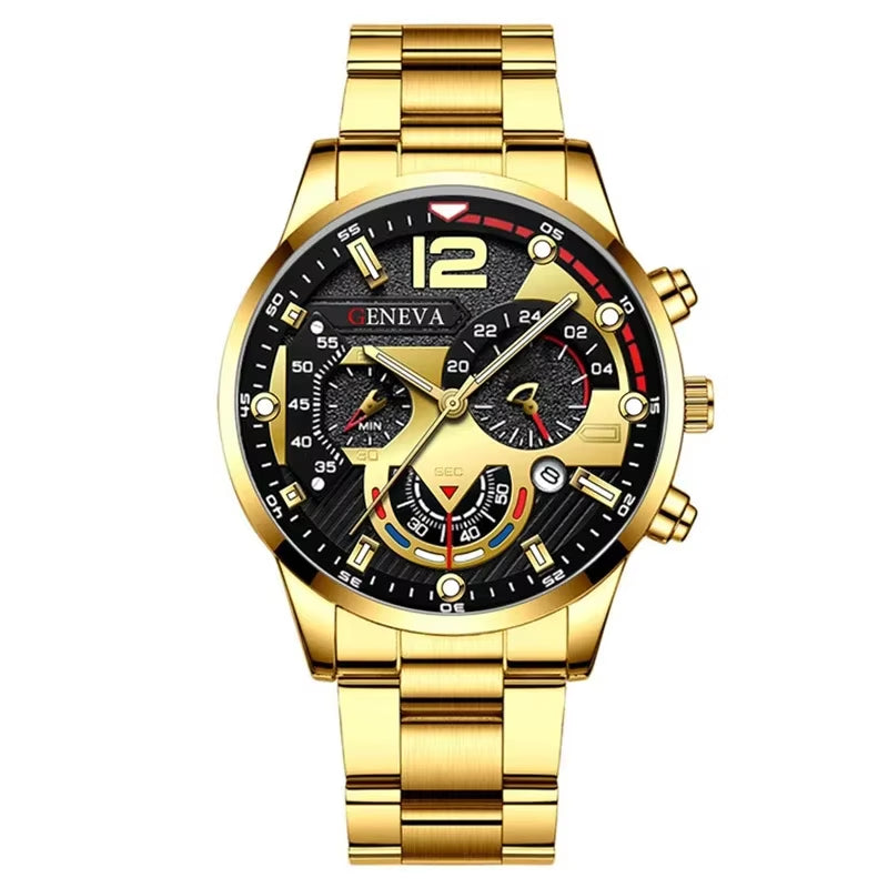 GENEVA Men'S Creative Six-Pin Watch Alloy Steel Band Quartz Watch Men Watch New Luxury Men'S Quartz Wristwatch